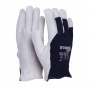 Work Gloves DONAU SAFETY, goat leather on palm side, elastic cuff, size 8/M, white-navy blue