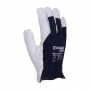 Work Gloves DONAU SAFETY, goat leather on palm side, elastic cuff, size 9/L, white-navy blue