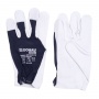 Work Gloves DONAU SAFETY, goat leather on palm side, elastic cuff, size 11/XXL, white-navy blue