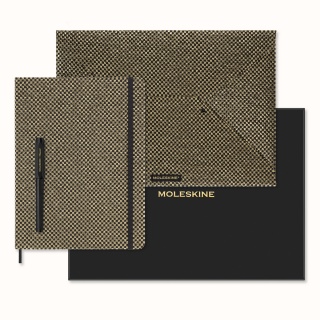 Collector's set MOLESKINE Shine, envelope + fountain pen Kaweco + ruled notebook, metallic gold