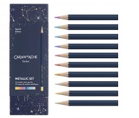 Kredki CARAN D'ACHE Cosmic Blue, w pudełku, 10 szt., mix kolorów metalicznych