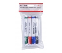Zestaw 4 markerów z gąbką magnetyczną OFFICE PRODUCTS, do tablic suchościeralnych, mix kolorów