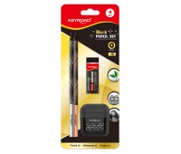 School kit KEYROAD Black Pencil Set, 2x black pencil + eraser + sharpener, blister, black