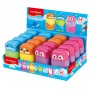 Plastic sharpener with eraser KEYROAD, double, display, color mix