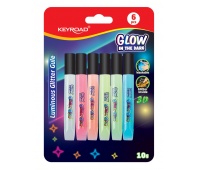 Klej brokatowy KEYROAD Luminious, fluorescencyjny, 6x10ml, blister, mix kolorów