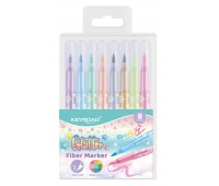 Flamastry KEYROAD Fiber Marker Glitter, zakończone pędzelkiem, brokatowe, 8 szt., mix kolorów pastelowych