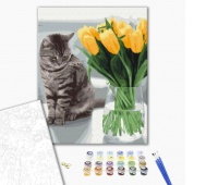 Paint by numbers BRUSHME, 40x50 cm, cat with tulips, 1 pc, in a box