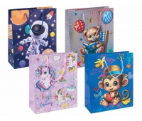 Gift bag DONAU HOME, laminated, 25x30x10cm, children's, string, mix patterns