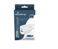 Adapter MEDIARANGE 25W, fast charging, 1xUSB-C + 1xUSB-A, white