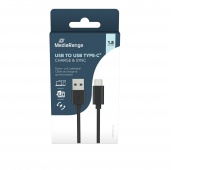 Kabel USB-C MEDIARANGE, ładowarka, USB 3.0, 1,8m, czarny