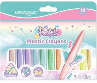 Kredki świecowe KEYROAD Pastel, plastikowe, dwustronne, 12 szt., mix kolorów pastelowych