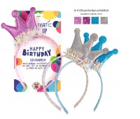 Opaska na włosy LED z koroną TRENDHAUS Birthday Fun, mix kolor&oacute;w