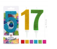 Birthday candle TRENDHAUS Birthday Fun maxi , glitter, numbers 0-9, color mix