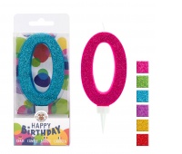 Birthday candle TRENDHAUS Birthday Fun maxi, glitter, no. 0, color mix