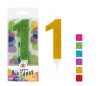 Birthday candle TRENDHAUS Birthday Fun maxi, glitter, no. 1, color mix