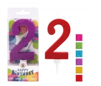 Birthday candle TRENDHAUS Birthday Fun maxi, glitter, no. 2, color mix