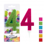 Birthday candle TRENDHAUS Birthday Fun maxi, glitter, no. 4, color mix