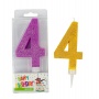 Birthday candle TRENDHAUS Birthday Fun maxi, glitter, no. 4, color mix