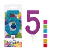 Birthday candle TRENDHAUS Birthday Fun maxi, glitter, no. 5, color mix