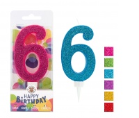 Birthday candle TRENDHAUS Birthday Fun maxi, glitter, no. 6, color mix