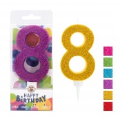 Birthday candle TRENDHAUS Birthday Fun maxi, glitter, no. 8, color mix