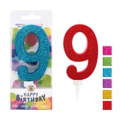 Birthday candle TRENDHAUS Birthday Fun maxi, glitter, no. 9, color mix