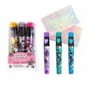 Gel pens TRENDHAUS Tattoo Studio Glitter, with template, 10.6 cm, 3 pcs, case, color mix