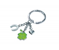 Keyring TROIKA Glucksbringer Klee, 3 charms, enamelled metal