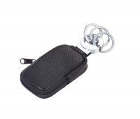 Keyring TROIKA Pocket Click, 3 key rings, zip coin pouch, black leather