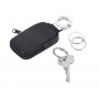 Keyring TROIKA Pocket Click, 3 key rings, zip coin pouch, black leather