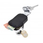 Keyring TROIKA Pocket Click, 3 key rings, zip coin pouch, black leather