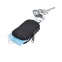 Keyring TROIKA Pocket Click, 3 key rings, zip coin pouch, black leather