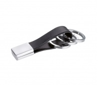Keyring TROIKA Twister, 3 key rings, leather/metal, black