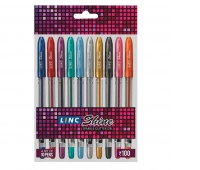Długopis żelowy LINC Shine Glitter, śr. kulki 1,5mm, gr. linii 1,0mm, 10 szt., blister, mix kolorów