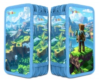 Pi&oacute;rnik szkolny GIMBOO, z wyposażeniem, 3 komory, Klocki 2025, niebieski