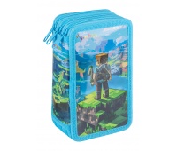 Pi&oacute;rnik szkolny GIMBOO, z wyposażeniem, 3 komory, Klocki 2025, niebieski