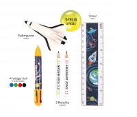 Zestaw do pisania TRENDHAUS Space Adventure, linijka, długopis, 2 oł&oacute;wki, gumka, mix kolor&oacute;w