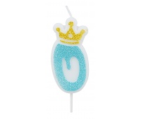 Candle PARTY GO, number 0, 6,8cm, blue