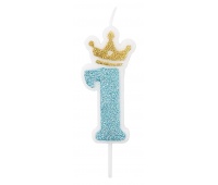 Candle PARTY GO, number 1, 6,8cm, blue