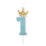 Candle PARTY GO, number 1, 6,8cm, blue