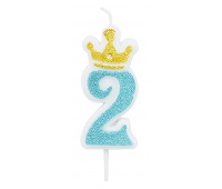 Candle PARTY GO, number 2, 6,8cm, blue