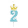 Candle PARTY GO, number 2, 6,8cm, blue