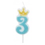 Candle PARTY GO, number 3, 6,8cm, blue