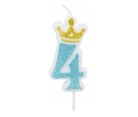 Candle PARTY GO, number 4, 6,8cm, blue