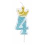 Candle PARTY GO, number 4, 6,8cm, blue