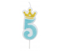 Candle PARTY GO, number 5, 6,8cm, blue