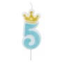 Candle PARTY GO, number 5, 6,8cm, blue