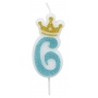 Candle PARTY GO, number 6, 6,8cm, blue