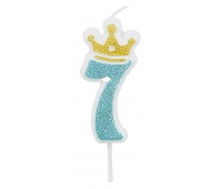Candle PARTY GO, number 7, 6,8cm, blue