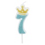Candle PARTY GO, number 7, 6,8cm, blue